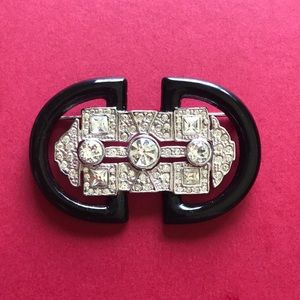 Carolee Deco Style Black & Rhinestone Brooch